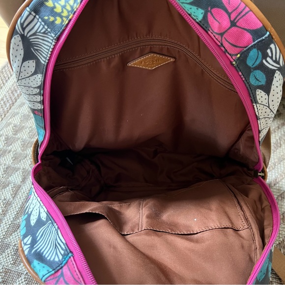 Fossil Backpack Coated Canvas Bag Floral Pink Teal Cactus. In good condition. - Picture 5 of 9